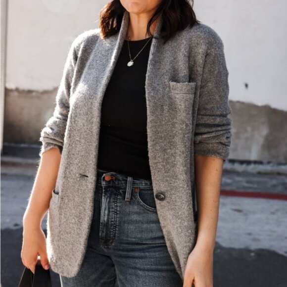 Crew Cocoon Grey Wool Blend Knit Button Sweater Cardigan